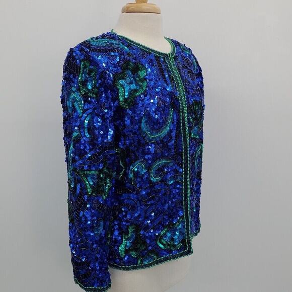 Laurence Kazar Womens Vintage Sequins All over Blazer Jacket Size 2x Plus Silk - Picture 1 of 9